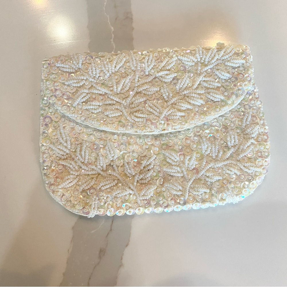 White beaded mini clutch